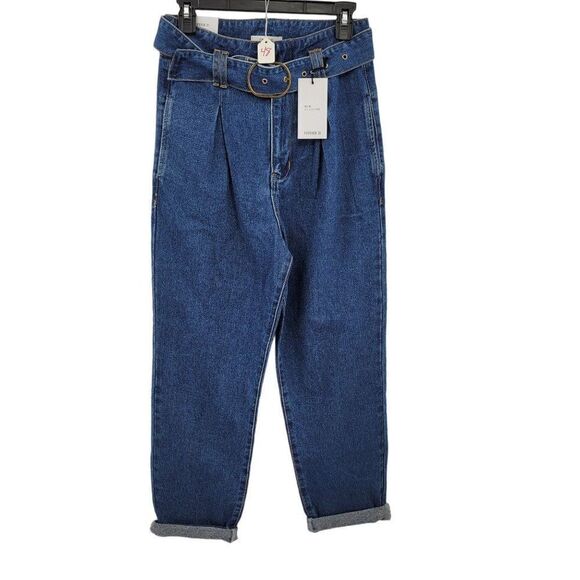 Forever 21 Jeans High-Rise Paperbag Belted Baggy Tapered Cuffed Medium Wash 26 - Picture 3 of 7